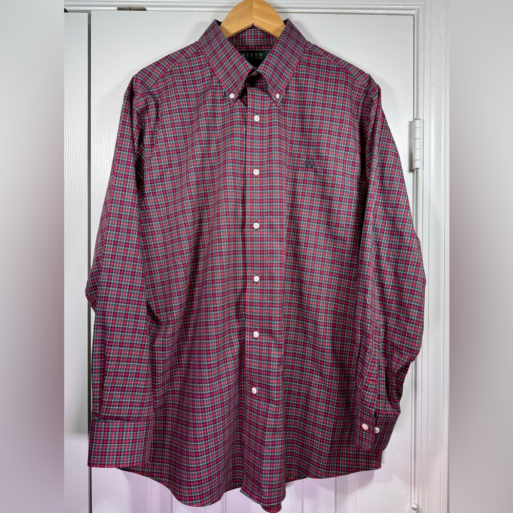 Ralph Lauren Red and Blue Plaid Men's Shirt XL
